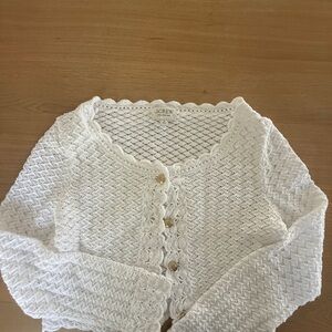 J. Crew White Scalloped Cardigan